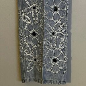 Ashley Stewart Embroidered Floral Cutout Jeans